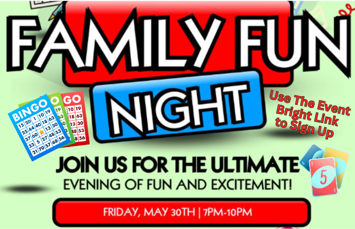  family game night with bingo, uno cards